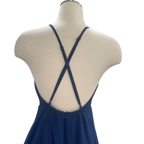 Navy Blue Chiffon Skater Dress Strappy Back Fit And Flare Flowy Cocktail Party - Picture 4 of 8